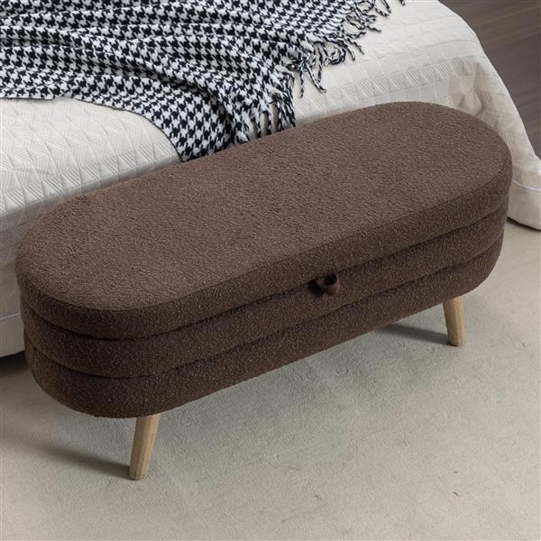 036-Boucle Fabric Storage Bench Bedroom Bench With Wood Legs For Living Room Bedroom Indoor,Brown