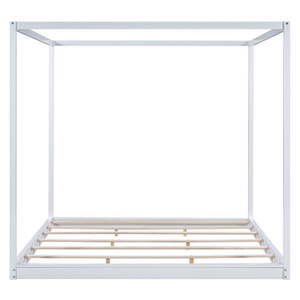 King Size Canopy Platform Bed with Support Legs,White