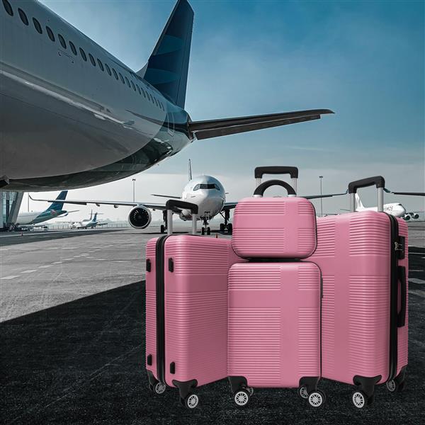 Luggage 4 Piece Set with Spinner Wheels, Hardshell Lightweight Suitcase with TSA Lock,Checked Luggage,Pink(12/20/24/28in)