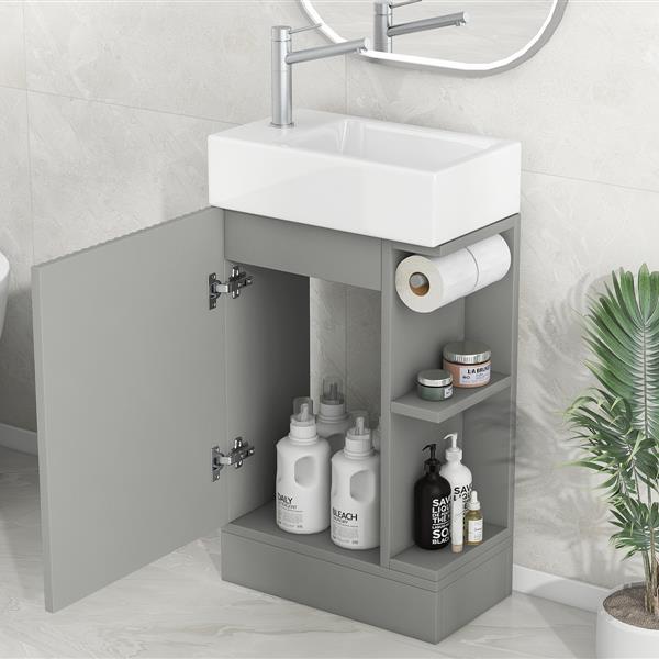 18.6" Bathroom Vanity with Sink, Bathroom Vanity Cabinet with Two-tier Shelf, Left or Right Orientation, Grey