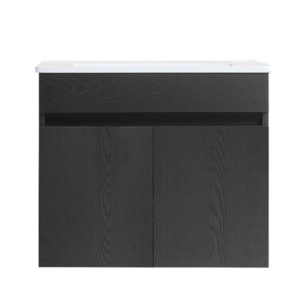 30 Inch Wall Mounted Bathroom Vanity with White Ceramic Basin,Two Soft  Close Cabinet Doors, Solid Wood,Excluding faucets,black