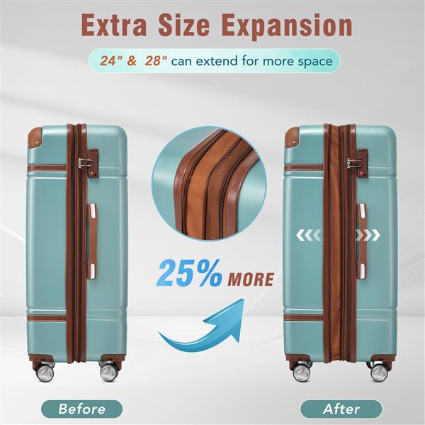 24 IN Luggage 1 Piece with TSA lock , Expandable Lightweight Suitcase Spinner Wheels, Vintage Luggage,Blue Green