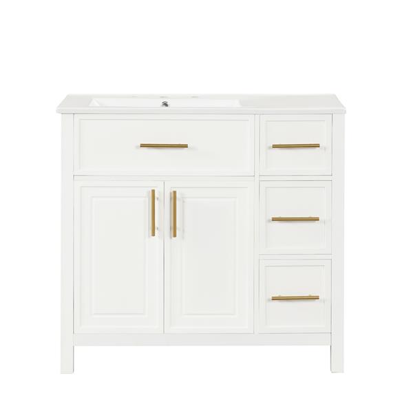 36" Bathroom Vanity with Sink Top, Bathroom Vanity Cabinet with Two Doors and Three Drawers, Solid Wood , MDF Boards ,One Package, Off White