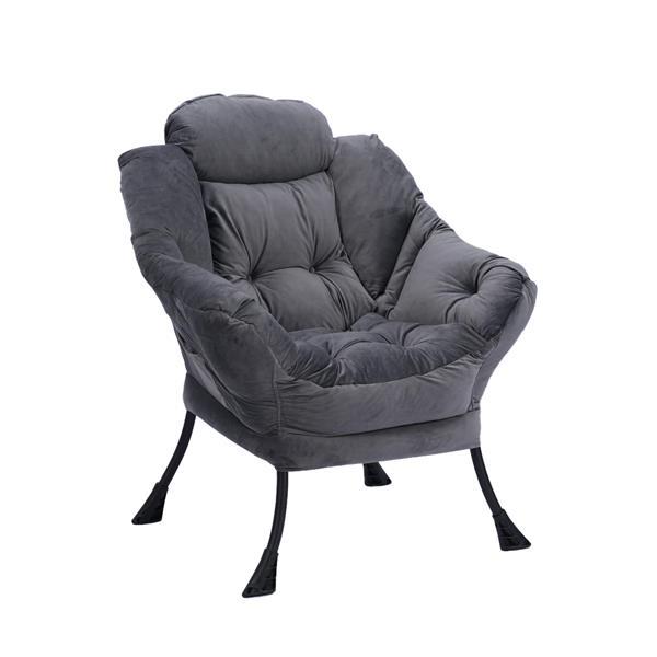 Living Room Chairs Modern Cotton Fabric Lazy Chair, Contemporary Lounge Chair, Single Steel Frame Leisure Sofa Chair with Armrests and A Side Pocket (Dark Gray ) ,with ottoman ,with footrest