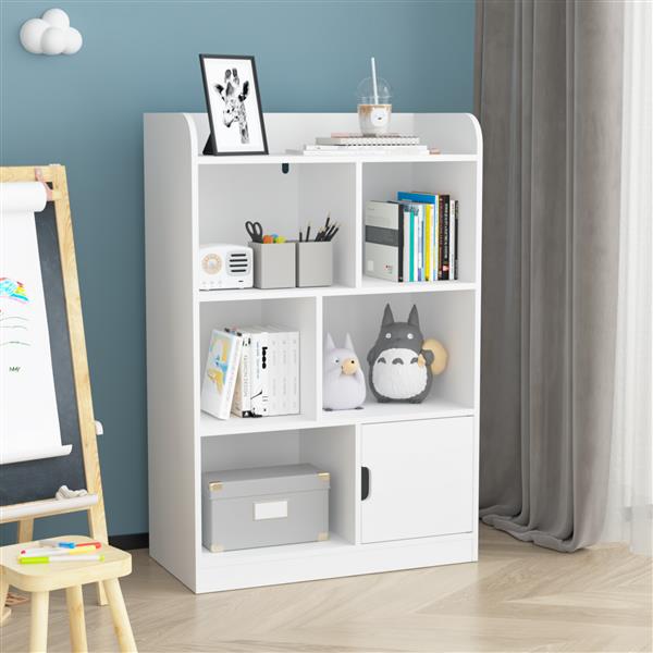 Kids Bookcase, Bookshelf with 6 Compartments,  Shelves and Cube Organizer, for Bedroom Living Room Office Closet School in White