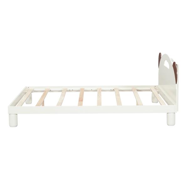 Full Size Platform Bed with Bear Ears Shaped Headboard and LED, Cream White