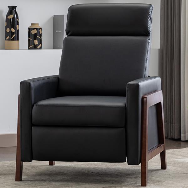 Wood-Framed PU Leather Recliner Chair Adjustable Home Theater Seating with Thick Seat Cushion and Backrest Modern Living Room Recliners, Black