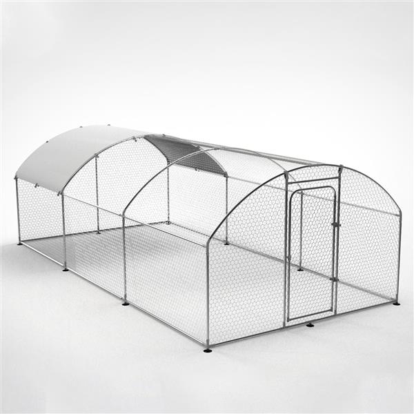 Metal Large Chicken Coop Walk-in Poultry Cage Large Chicken Run Arc Shaped Cage with Waterproof Anti-UltravioletCover, 1.00" Diameter Tube (19.6' L x 9.8' W x 6.5' H)