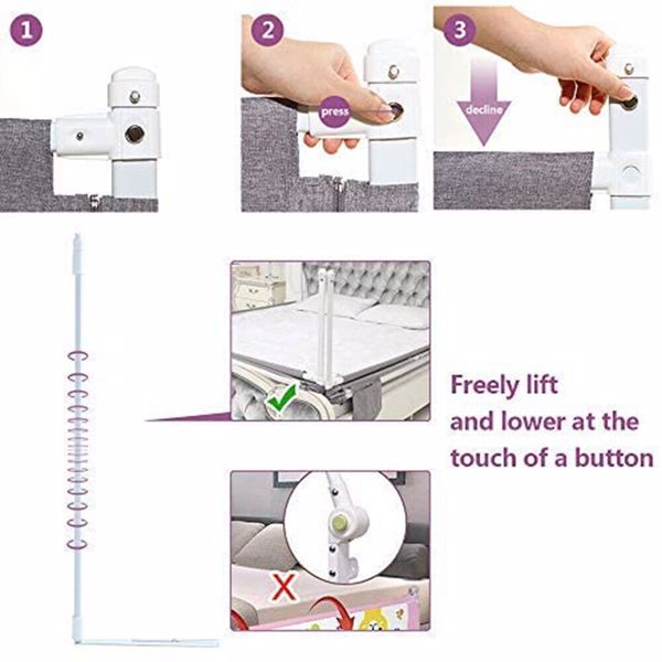 Bed Rail - Adjustable Height, 200cm Double Bed, Safety, Grey, Single Sided