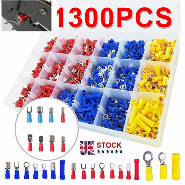 1300 ASSORTED INSULATED ELECTRICAL WIRE TERMINALS CRIMP CONNECTORS SPADE SET UK