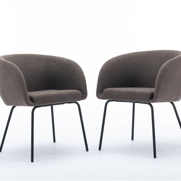 040-Set of 2 Boucle Fabric Dining Chairs With Black Metal Legs,Dark Brown