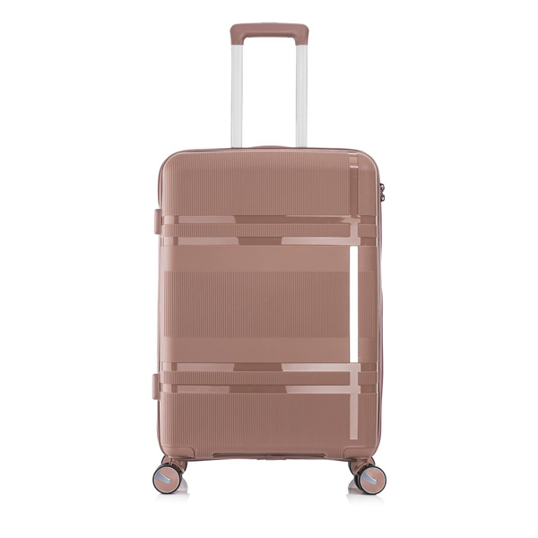 3 Piece Luggage Sets PP Lightweight Suitcase with Two Hooks, Spinner Wheels, (20/24/28) 2307  pink