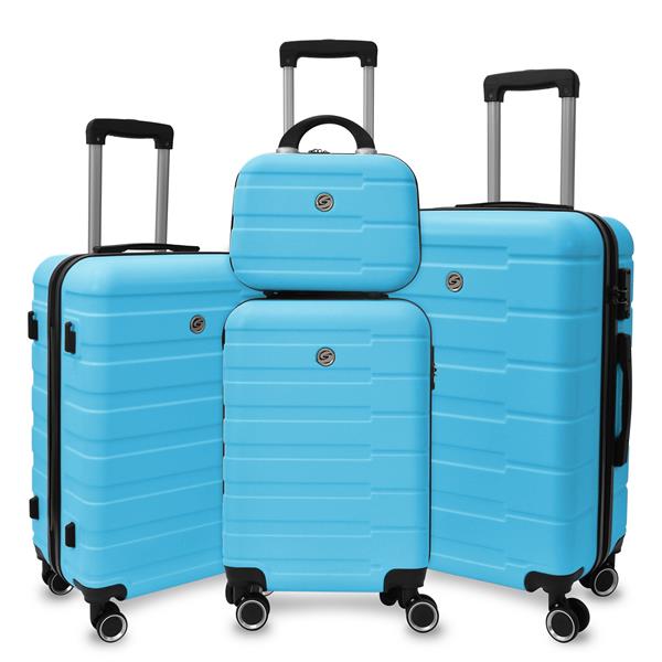 4 Piece Hard Shell Luggage Set,Carry on Suitcase with Spinner Wheels,Family Luggage Set,Aqua Blue(12/20/24/28in)