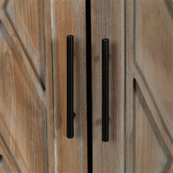 4 门木质斜纹餐柜 美式乡村复古旧式客厅餐厅门厅入口柜（棕色）-11