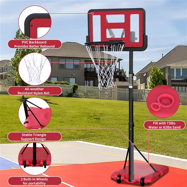 Use for Outdoor Height Adjustable 4.8 to 7.7ft Basketball Hoop 44 Inch Backboard Portable Basketball Goal System with Stable Base and Wheels