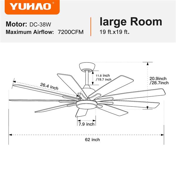 Mordern Farmhouse 62 In Black Ceiling Fan with Remote Control