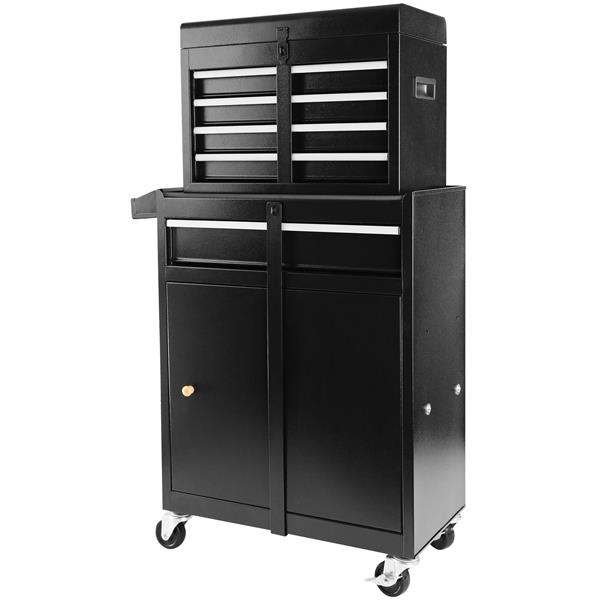 Rolling Garage Workshop Organizer Detachable 5 Drawer Tool Chest with Large Storage Cabinet and Adjustable Shelf, Black