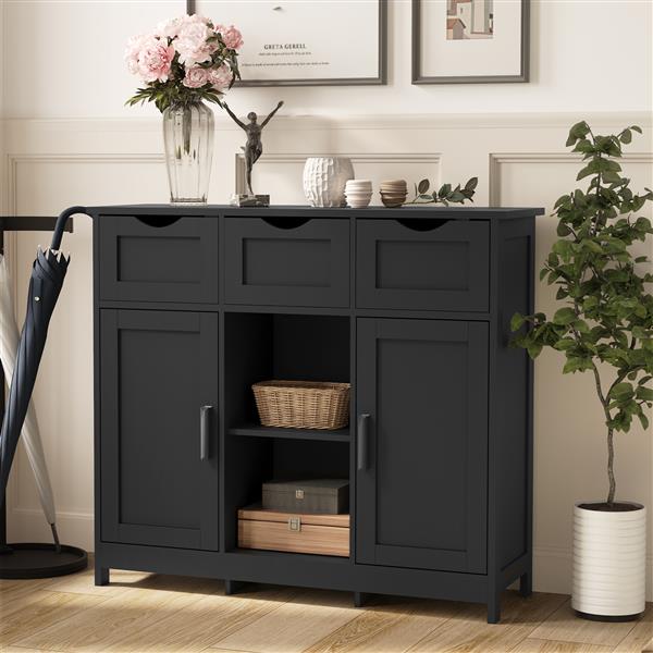 Storage Cabinets,Wooden Floor Cabinet,with Drawers and Shelves Storage Cabinets,Accent Cabinet for Living Room,Bedroom,Bathroom Furniture Home Decor(Black) 