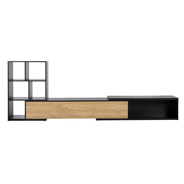 74.8''-126'' Extendable TV Stand with 3 Tier Bookshelves for TVs up to 110'', Adjustable Entertainment Center with Storage Cabinets, Sliding Tabletop Media Console for Living Room, Black