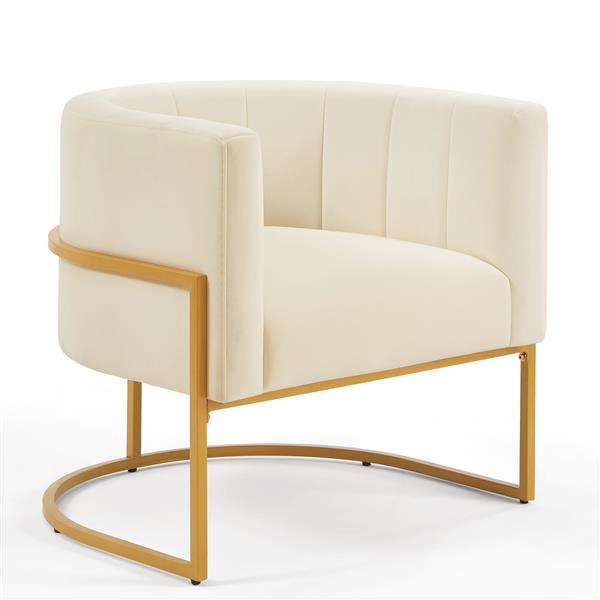 Upholstered Velvet Chair with Golden Metal Stand,Mid-Century  Living Room Leisure Chair with Curve Backrest  -Cream