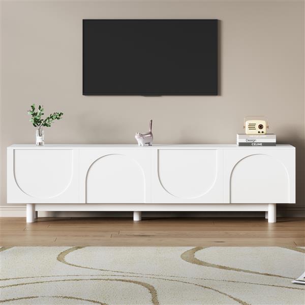 Graceful TV Stand with Arch Cabinets for TVs Up to 78'', Minimalist Entertainment Center with Solid Wood Legs, Practical Media Console with Adjustable Shelves for Living Room, White