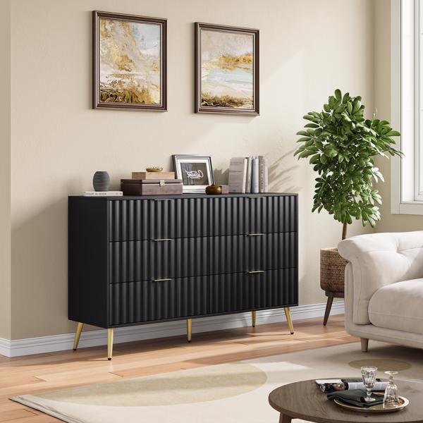 Black Modern 6 Drawers for Living Room for Hallway with Gold Handles Bedroom Chest of Drawers 