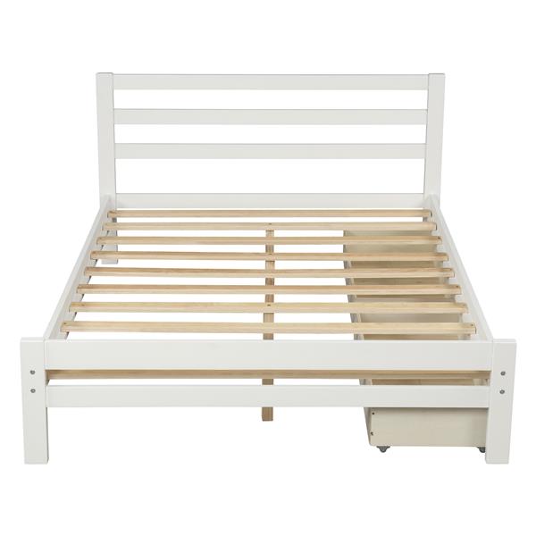 Wood platform bed with two drawers, full (white)