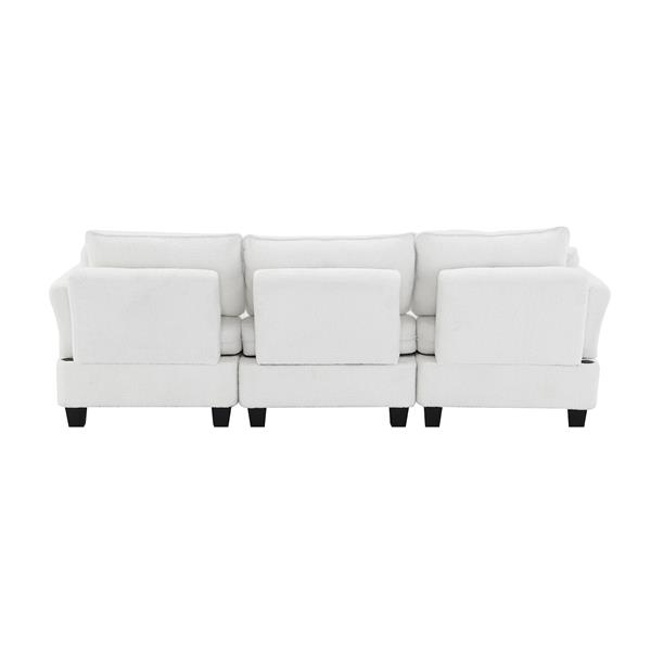 [VIDEO provided] [New] 92*63"Modern Teddy Velvet Sectional Sofa,Charging Ports on Each Side,L-shaped Couch with Storage Ottoman,4 seat Interior Furniture for Living Room, Apartment,3 Colors(3 pillows)