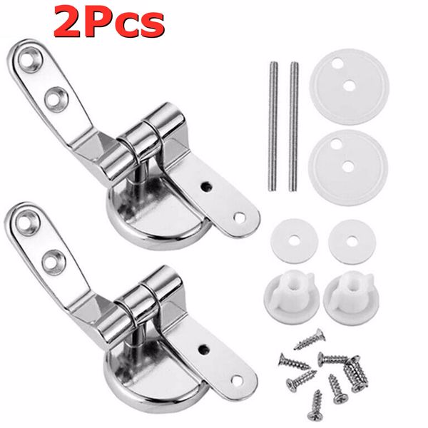 Pair of Chrome Toilet Seat Hinges Replacement Set Fittings Universal Mountings