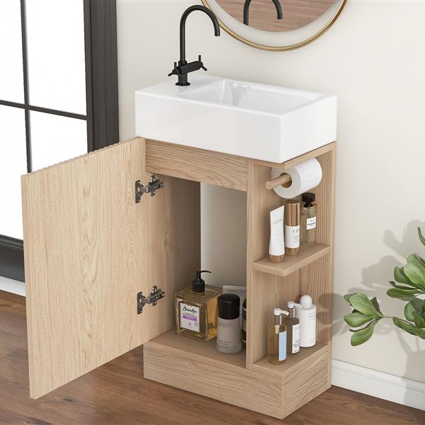 18.6" Bathroom Vanity with Sink, Bathroom Vanity Cabinet with Two-tier Shelf, Left or Right Orientation, Natural