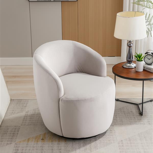 Velvet Fabric Swivel Armchair Barrel Chair With Black Powder Coating Metal Ring,Gray