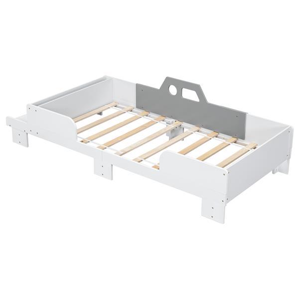 Car-Shaped Twin Wood Bed with Bench,White