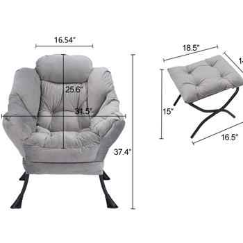 Living Room Chairs Modern Cotton Fabric Lazy Chair, Contemporary Lounge Chair, Single Steel Frame Leisure Sofa Chair with Armrests and A Side Pocket (Light Gray ),with ottoman ,with footrest