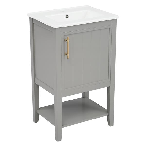 20" Bathroom Vanity with Sink, Bathroom Cabinet with Soft Closing Door, Storage Rack and Open Shelf, Grey