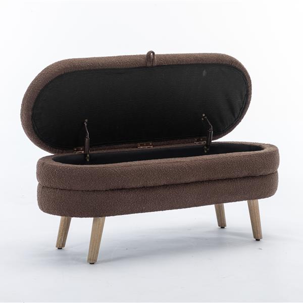 036-Boucle Fabric Storage Bench Bedroom Bench With Wood Legs For Living Room Bedroom Indoor,Brown