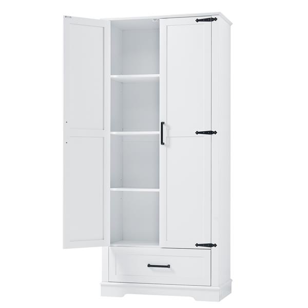 Tall Bathroom Storage Cabinet, Cabinet with Two Doors and One Drawer, Adjustable Shelf, MDF Board, White