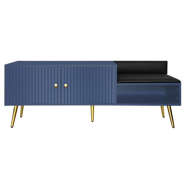 Modern Shoe Storage Bench with Hidden Storage and Upholstered Cushions for Bedside, Living Room and Entryway (Navy)