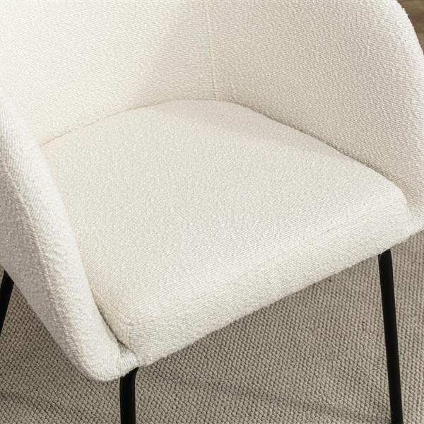 040-Set of 2 Boucle Fabric Dining Chairs With Black Metal Legs,Ivory