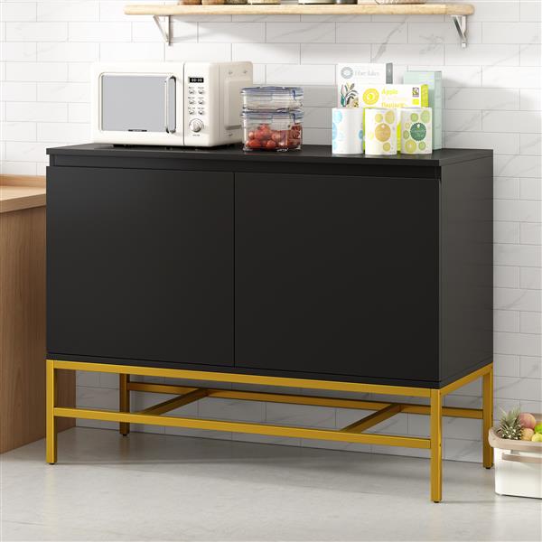 Minimalist & Luxury Cabinet Two Door Sideboard with Gold Metal Legs for Living Room, Dining Room (Black)