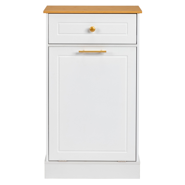 [FCH] Kitchen Trash Can Cabinet, 1 Door 1 Drawer 1 Dirty Clothes Bags Garbage Storage Cabinet, White