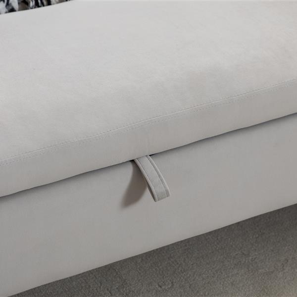 032-Velvet Fabric Storage Bench Bedroom Bench With Gold Metal Trim Strip For Living Room Bedroom Indoor,Light Gray