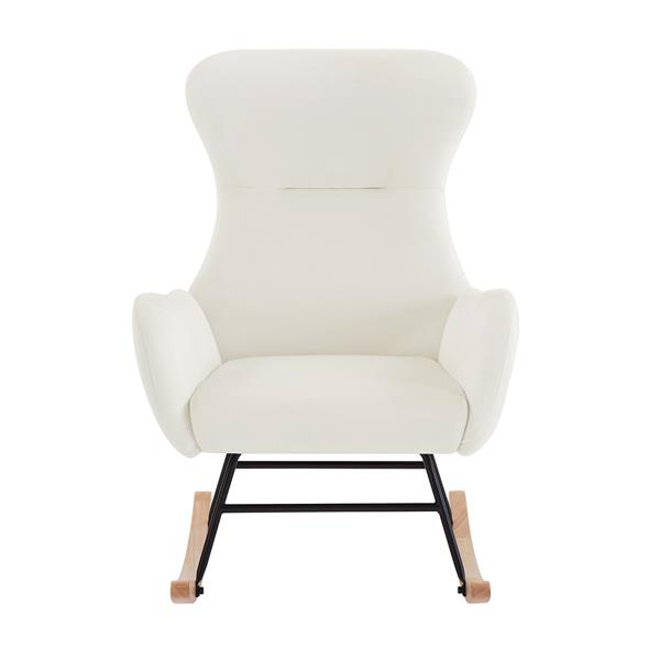 Cream white velvet rocking chair