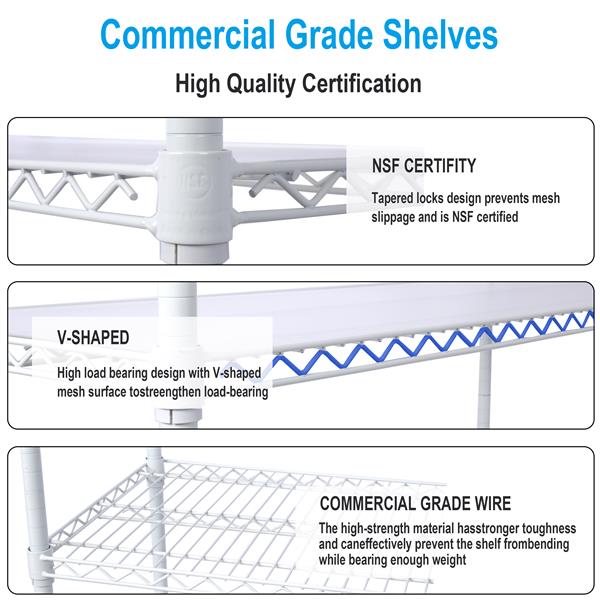 7 Tier Metal Shelf Wire Shelving Unit, 2450lbs Heavy Duty Adjustable Storage Rack with Wheels & Shelf Liners for Closet Kitchen Garage Basement Commercial Shelving - 81.5" H x 48" L x 18" D white