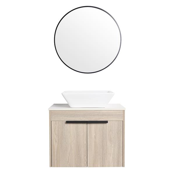 24 " Modern Design Float Bathroom Vanity With Ceramic Basin Set,  Wall Mounted White Oak Vanity  With Soft Close Door,KD-Packing,KD-Packing,2 Pieces Parcel(TOP-BAB101MOWH)