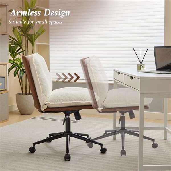 Oversize Seat Cirss Cross Chair with Wheels, Elegant Design Computer Chair, Adjustable Height 360° Rolling Swivel Home Office Chair for Small Space, Dressing Room, Living Room (BROWN+WHITE)