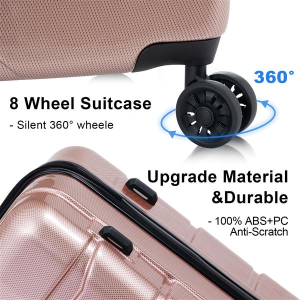 Luggage Sets ABS+PC Hardshell 3pcs Clearance Luggage Hardside Lightweight Durable Suitcase sets Spinner Wheels Suitcase with TSA Lock (20/24/28), RoseGold