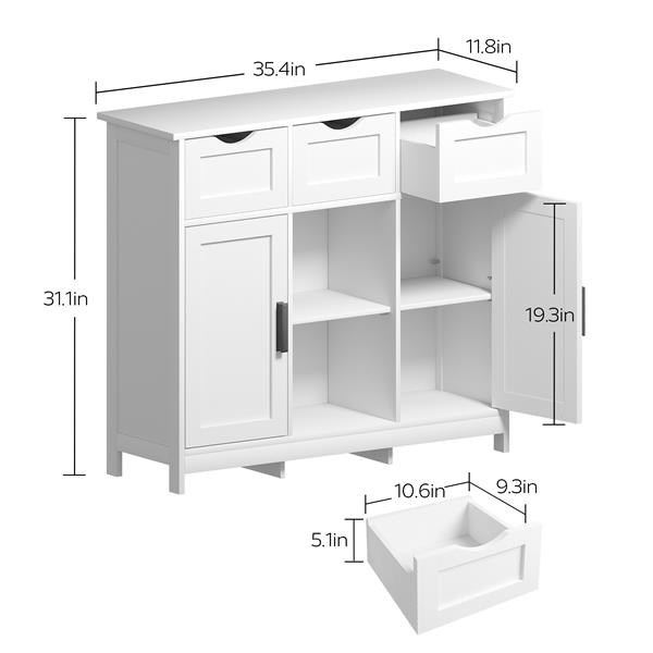 Storage Cabinets,Wooden Floor Cabinet,with Drawers and Shelves Storage Cabinets,Accent Cabinet for Living Room,Bedroom,Bathroom Furniture Home Decor(White) 