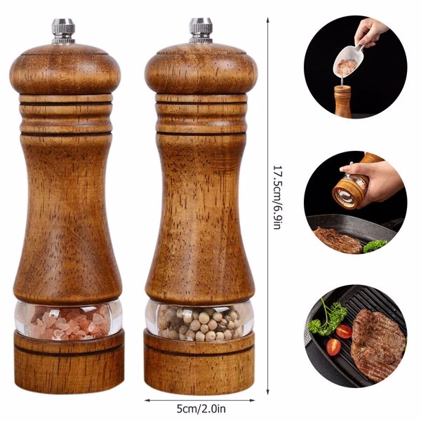 2Pcs Oak Wooden Manual Pepper Grinder Salt Spice Herb Mill Refillable UK