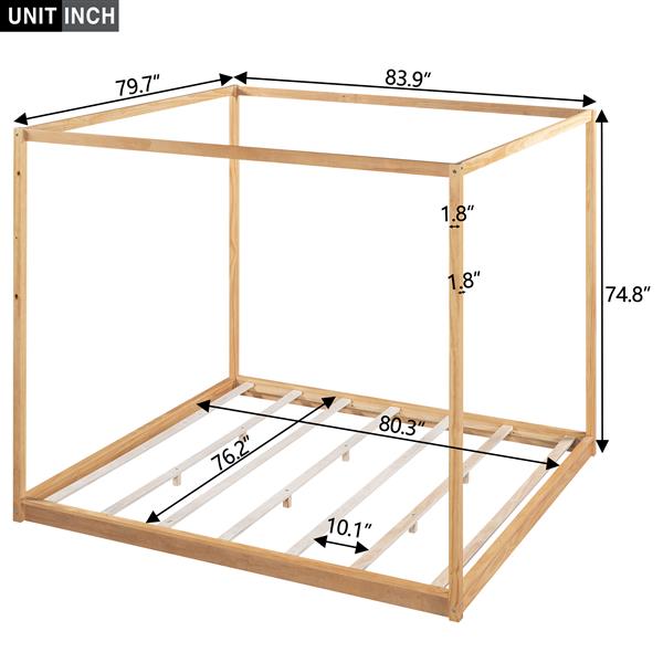 King Size Canopy Platform Bed with Support Legs, Natural