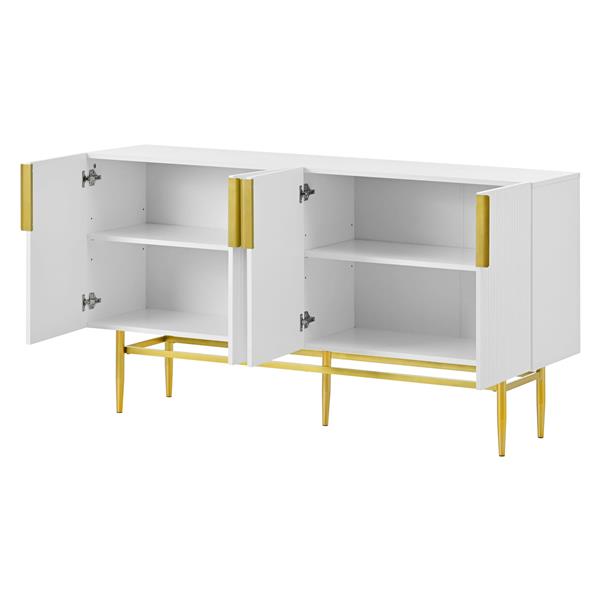 Modern Elegant 4-door Sideboard Gold Metal Handle Buffet Cabinet for Dining Room, Living Room, Bedroom, Hallway (White)